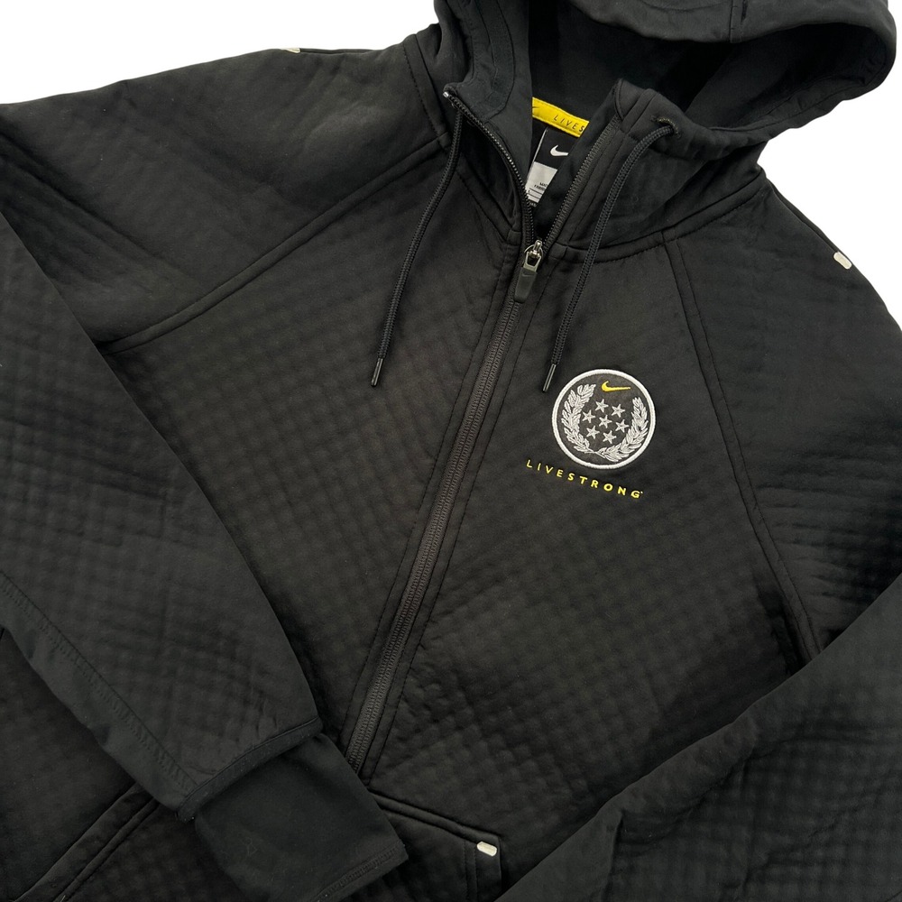 Nike Livestrong Full Zip Training Jacket Hoodie Mens L Black Quilted Thermal Gym